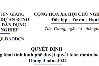 Quyết định về việc công khai tình hình phê duyệt quyết toán dự án hoàn thành Tháng 3 năm 2024